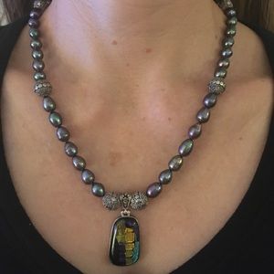 Blue and Silver Beaded Necklace with Pendant